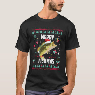 Merry Fishmas Ugly Kerstmis Bass Santa Hat Christu T-shirt