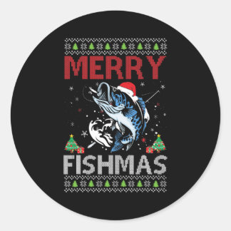 Merry Fishmas Ugly Kerstmis Vist Gift Bass Ronde Sticker
