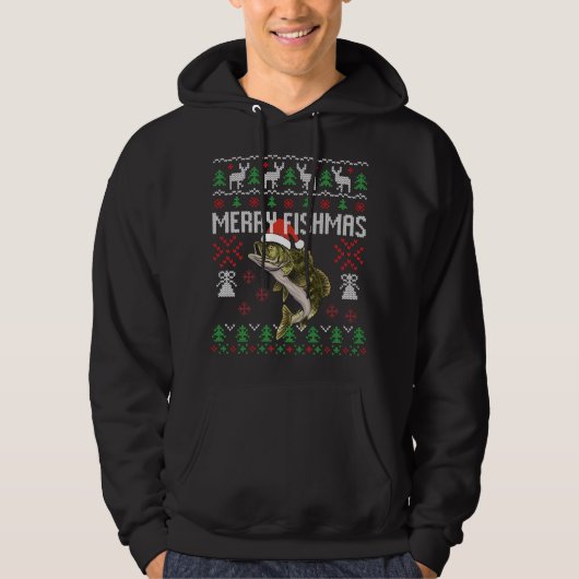 Merry Fishmas Ugly KerstSweater Funny Angler Hoodie (Voorkant)