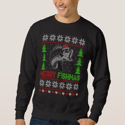 Merry Fishmas Ugly KerstSweater Funny Angler Trui (Voorkant)