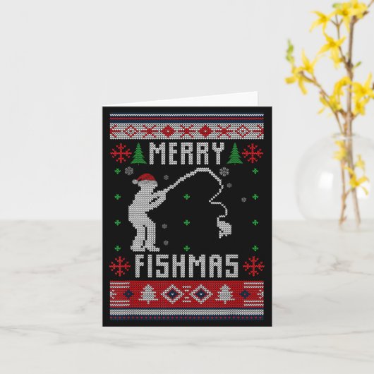 Merry Fishmas Ugly Sweater Ugly Fishing Christmas  Kaart (Gele Bloem)