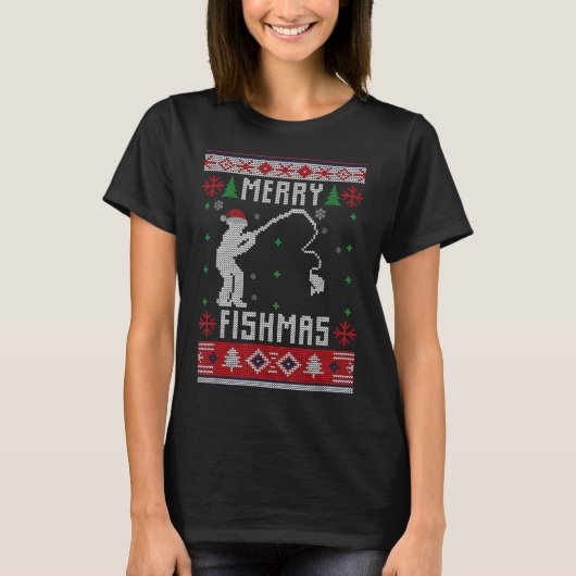 Merry Fishmas Ugly Sweater Ugly Fishing Christmas T-shirt (Voorkant)