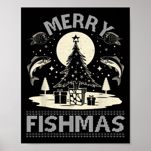 Merry Fishmas Ugly Xmas Sweater - Funny Christmas Poster (Voorkant)