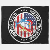 Merry Fishmas USA Flag Grote Witte Haai Fleece Deken (Voorkant (Horizontaal))