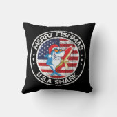 Merry Fishmas USA Flag Grote Witte Haai Kussen (Achterkant)