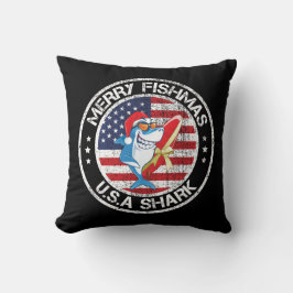 Merry Fishmas USA Flag Grote Witte Haai Kussen
