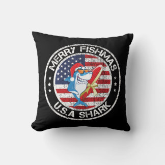 Merry Fishmas USA Flag Grote Witte Haai Kussen