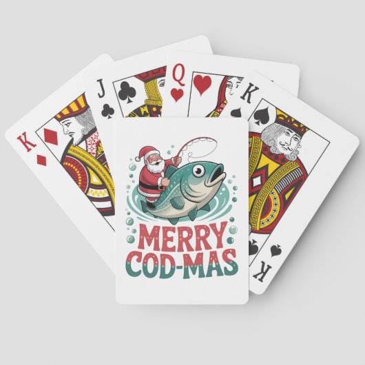 Merry Fishmas Vist Kerstman Xmas Pokerkaarten (Achterkant)