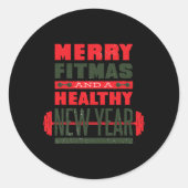 Merry Fitmas And Happy New Rear Fitness Funny Xmas Ronde Sticker (Voorkant)