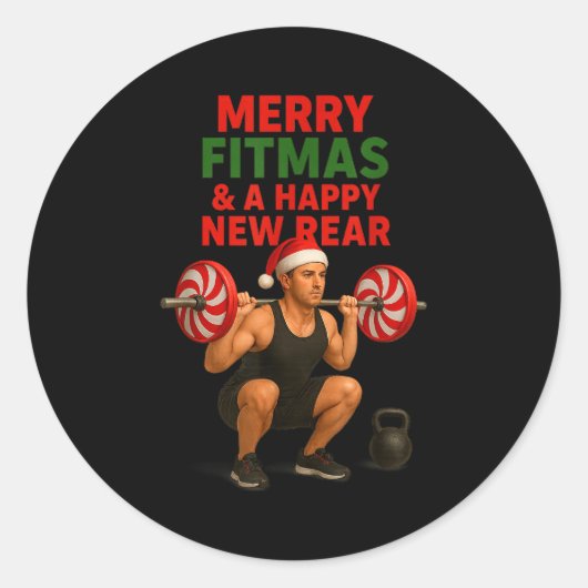 Merry Fitmas Christmas &amp; A Happy New Rear Year Ronde Sticker (Voorkant)