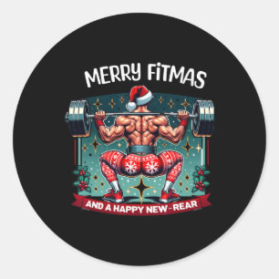 Merry Fitmas en Happy New Rear Year Fitness Weigh Ronde Sticker