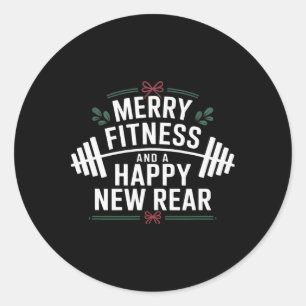Merry Fitness en Happy New achter Funny Gym Lover Ronde Sticker
