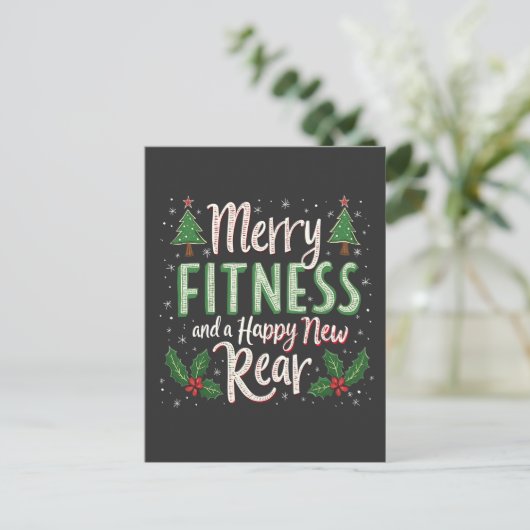 Merry Fitness en Happy New Achterkant Bodybuilding Briefkaart (Staand voorkant)