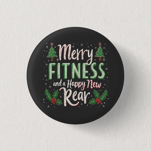 Merry Fitness en Happy New Achterkant Bodybuilding Ronde Button 3,2 Cm (Voorkant)