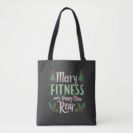 Merry Fitness en Happy New Achterkant Bodybuilding Tote Bag (Voorkant)