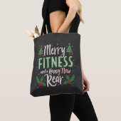 Merry Fitness en Happy New Achterkant Bodybuilding Tote Bag (Dichtbij)