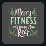 Merry Fitness en Happy New Achterkant Bodybuilding Vierkante Sticker<br><div class="desc">Grappig sportschool ontwerp,  fitness liefhebbers,  kerst workout humor,  vakantie sporters,  feestelijke actieve kleding.</div>
