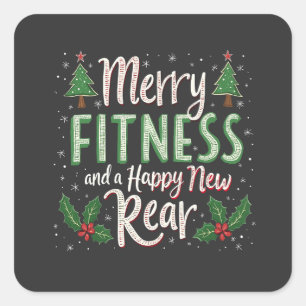Merry Fitness en Happy New Achterkant Bodybuilding Vierkante Sticker