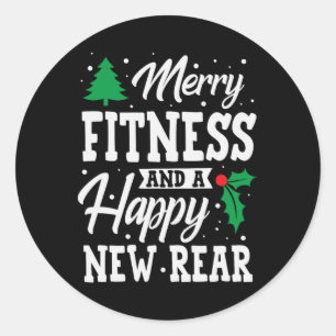 Merry Fitness Happy New Achteruit Kerstmis Ronde Sticker