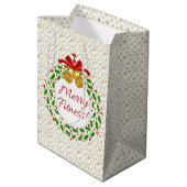 Merry Fitness met Gold Snowflakes Gift Bag Medium Cadeauzakje (Achterkant Gekanteld)
