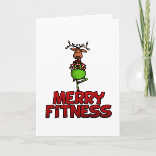 Merry Fitness - Yoga - Rendieren in boomhouding Feestdagen Kaart (Voorkant)