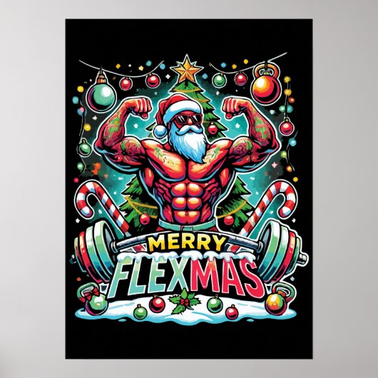 Merry Flexmas - Muscular Santa Christmas Gym Poster (Voorkant)