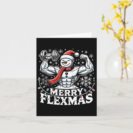 Merry Flexmas - Snowman Flexing Christmas Gym Body Kaart (Gele Bloem)
