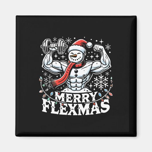 Merry Flexmas - Snowman Flexing Christmas Gym Body Magneet (Voorkant)
