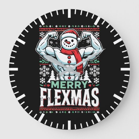 Merry Flexmas - Snowman Flexing Christmas Gym Grote Klok (Voorkant)