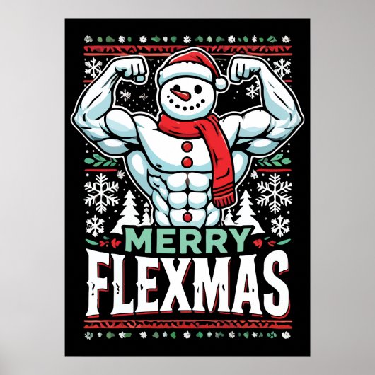 Merry Flexmas - Snowman Flexing Christmas Gym Poster (Voorkant)