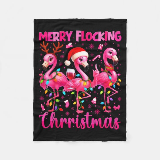Merry Flocking Christmas Flamingo Drink Pjs Xmas M Fleece Deken (Voorkant)
