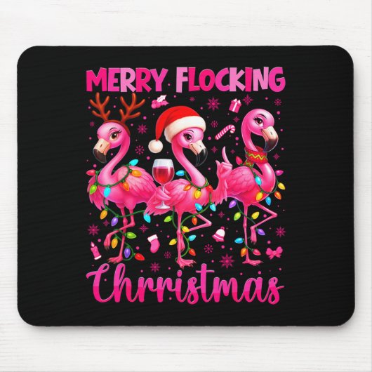 Merry Flocking Christmas Flamingo Drink Pjs Xmas M Muismat (Voorkant)