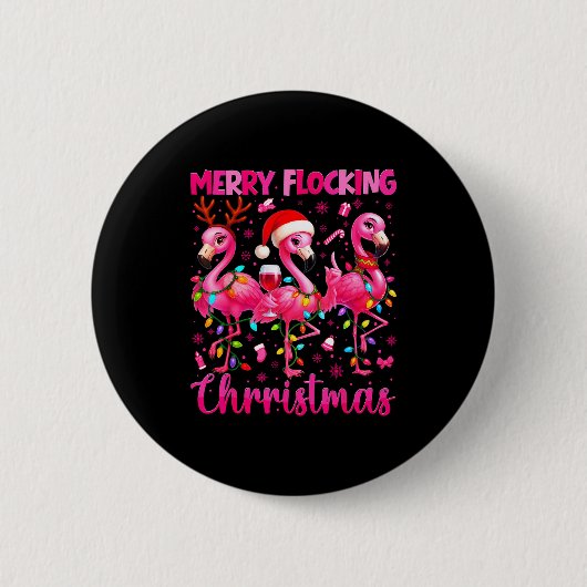 Merry Flocking Christmas Flamingo Drink Pjs Xmas M Ronde Button 5,7 Cm (Voorkant)