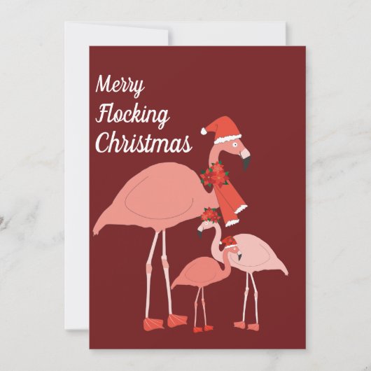 Merry Flocking Christmas Funny Flamingo Pet Sjaal Feestdagenkaart (Voorkant)