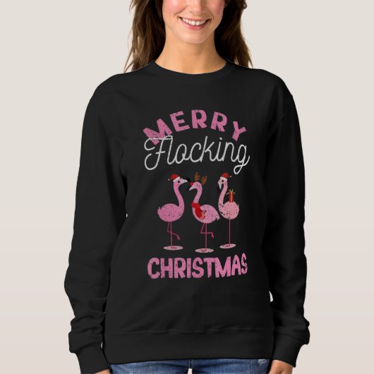 Merry Flocking Christmas Tropical Florida Flamingo Trui (Voorkant)
