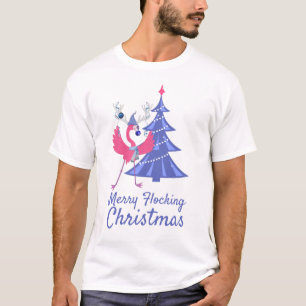 Merry Flocking Kerstmis Funny Flamingo Reindeer T-shirt