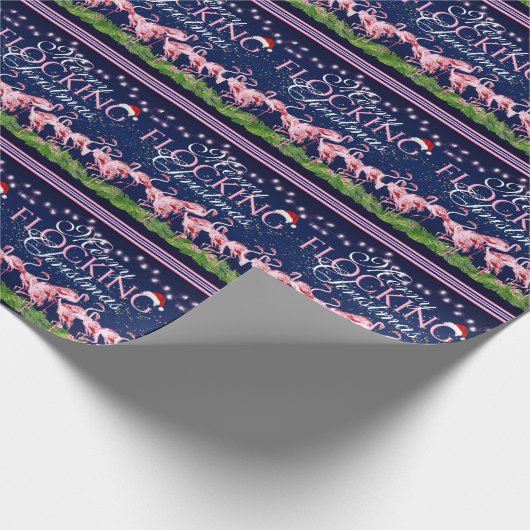 Merry Flocking Kerstroze flamingo Beach Cadeaupapier (Hoek)