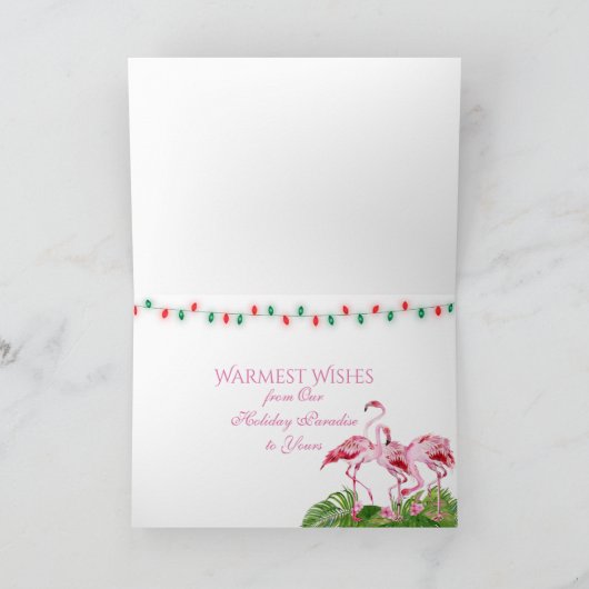 Merry Flocking Kerstroze Flamingo Feestdagen Kaart (Binnen)