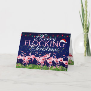 Merry Flocking Kerstroze Flamingo Feestdagen Kaart