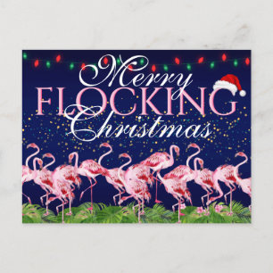 Merry Flocking Kerstroze Flamingo Feestdagenkaart