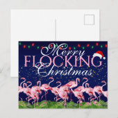 Merry Flocking Kerstroze Flamingo Feestdagenkaart (Voorkant / Achterkant)