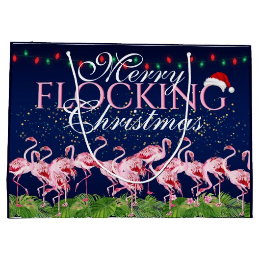 Merry Flocking Kerstroze Flamingo Groot Cadeauzakje (Achterkant)
