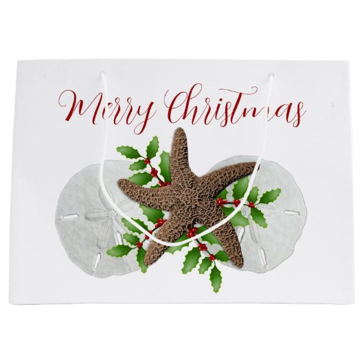 Merry Florida KerstStarfish Sand Dollars Groot Cadeauzakje (Voorkant)