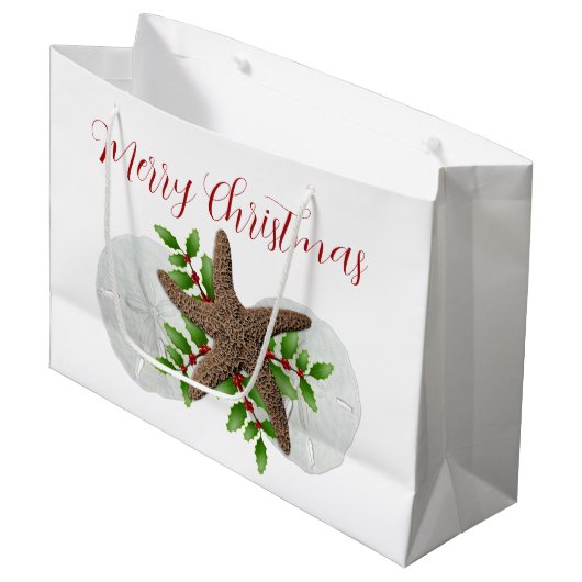 Merry Florida KerstStarfish Sand Dollars Groot Cadeauzakje (Voorkant Gekanteld)