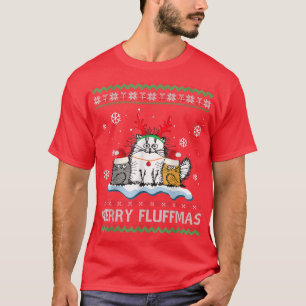 Merry Fluffmas Cats Santa Reindeer Ugly Kerstmis T-shirt