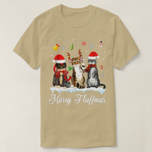 Merry Fluffmas drie kat met kerstmis T-shirt (Design voorkant)