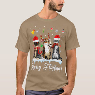 Merry Fluffmas drie kat met kerstmis T-shirt