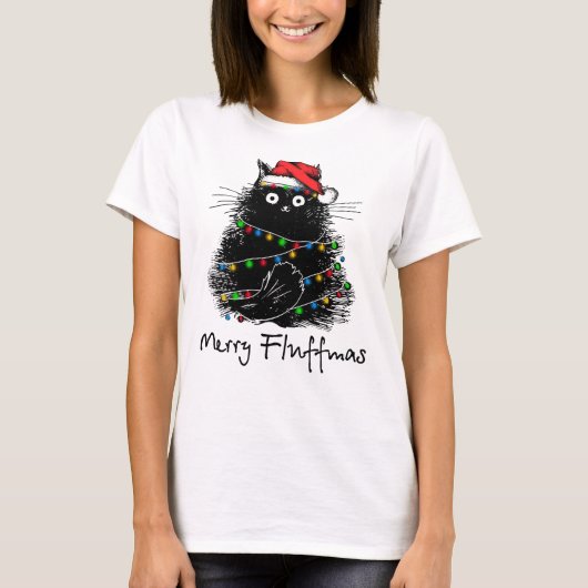 Merry Fluffmas Fluffy Cat Merry kerstcadeaus T-shirt (Voorkant)