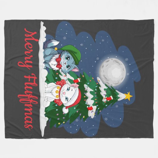 Merry Fluffmas Schattigee Kattenkerst Fleece Deken (Voorkant (Horizontaal))