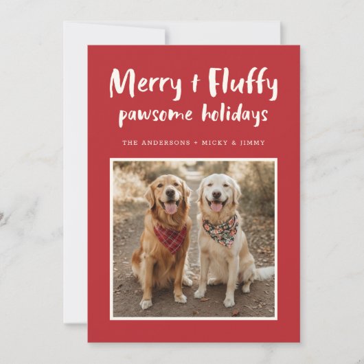 Merry Fluffy Golden Retriever Hond Foto Kerstmis Feestdagenkaart (Voorkant)